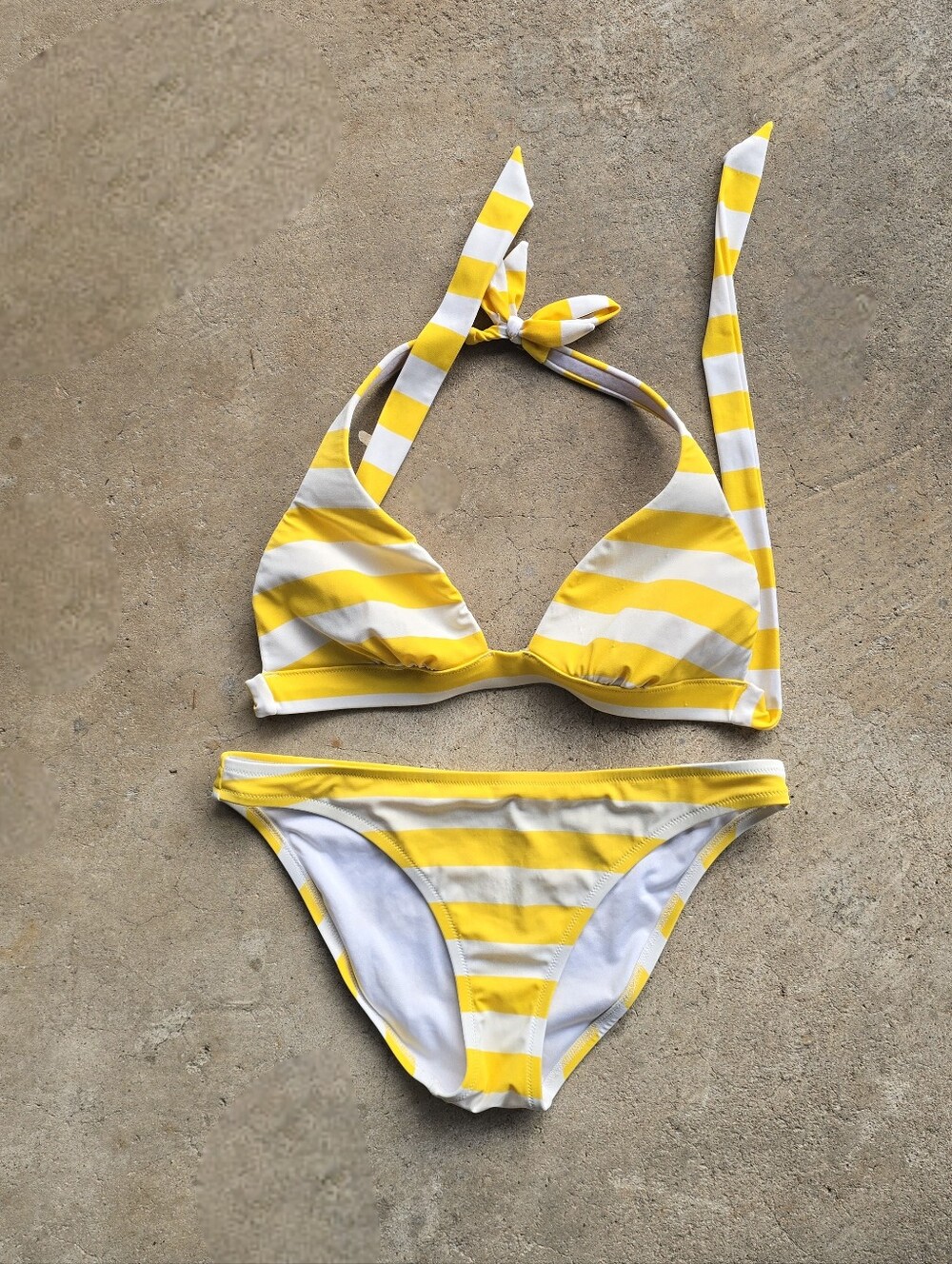 Vtg Y2k Victoria's Secret Yellow Striped Bikini Set Halter Top Bottoms M